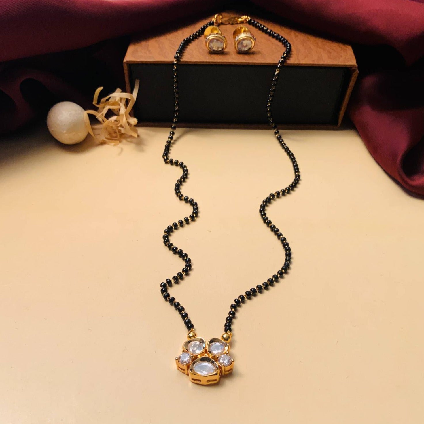 Solitaire Gold Plated Mangalsutra & Earrings
