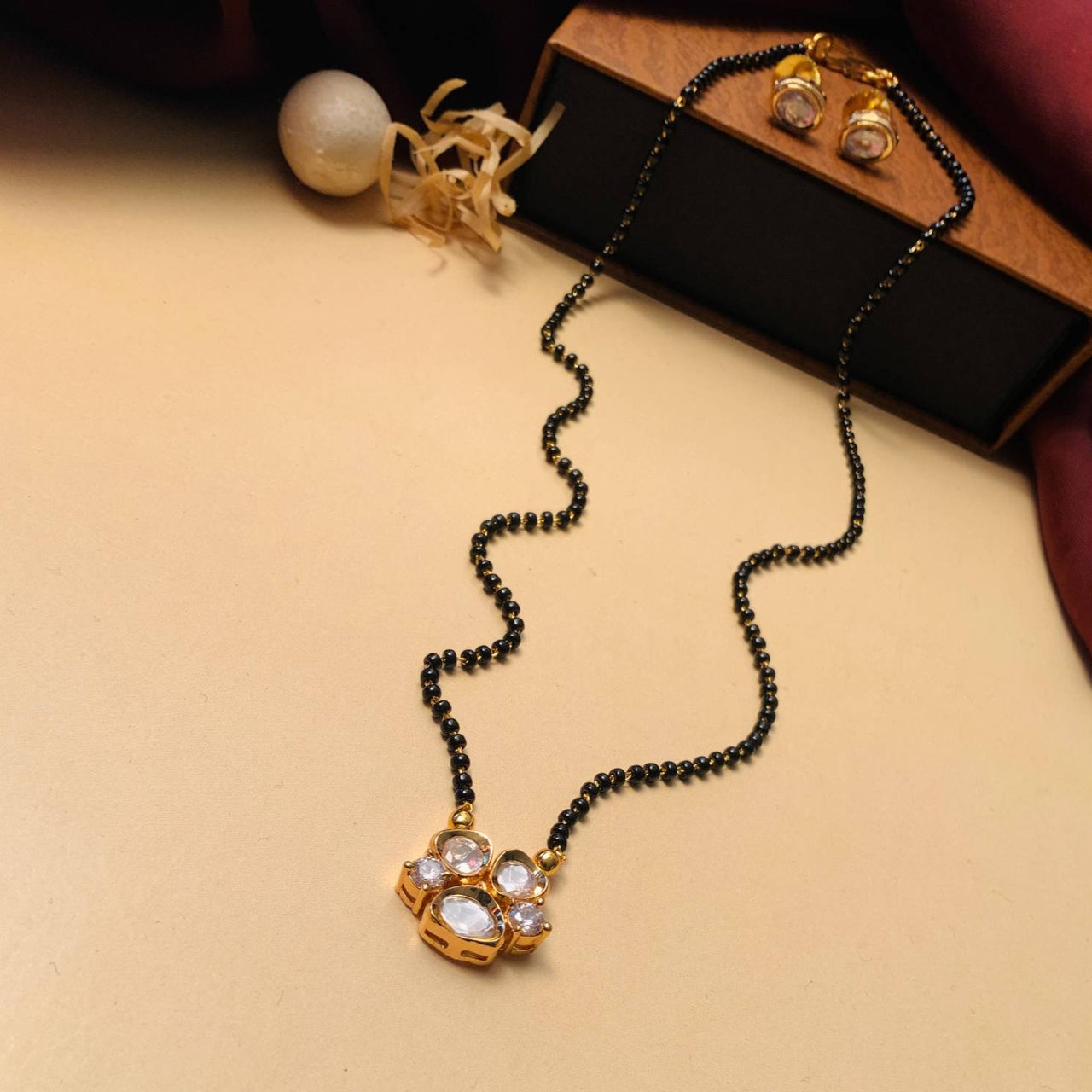 Solitaire Gold Plated Mangalsutra & Earrings