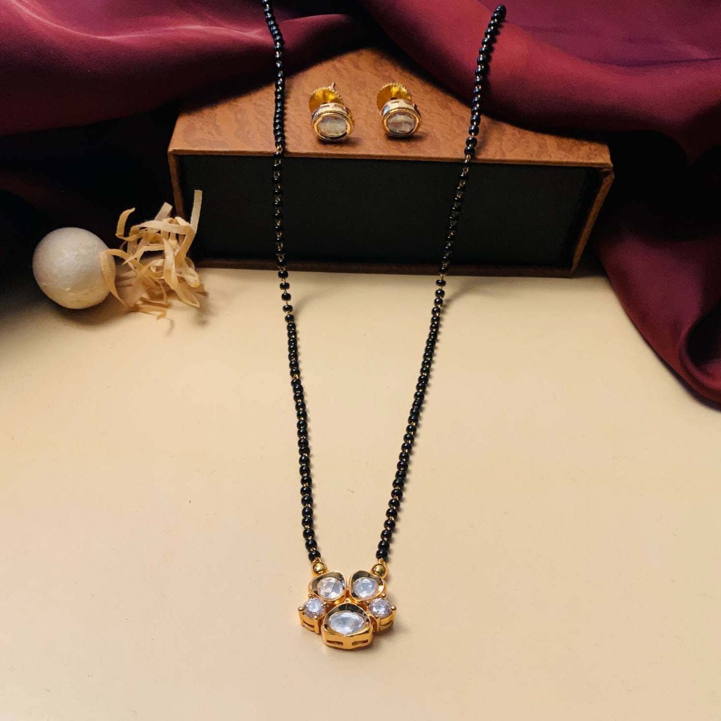 Solitaire Gold Plated Mangalsutra & Earrings