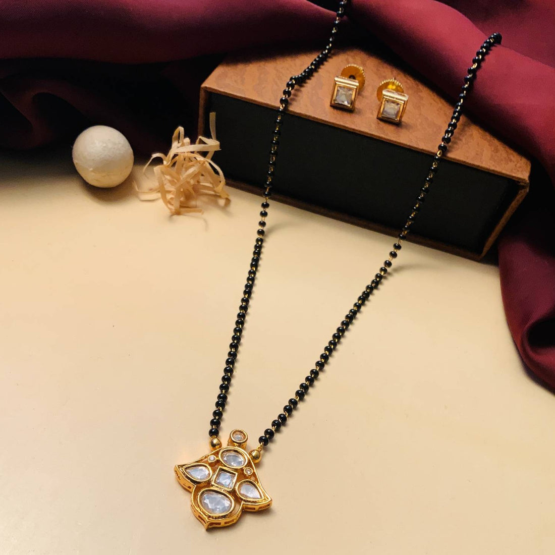 Vibrant Gold Plated Mangalsutra & Earring