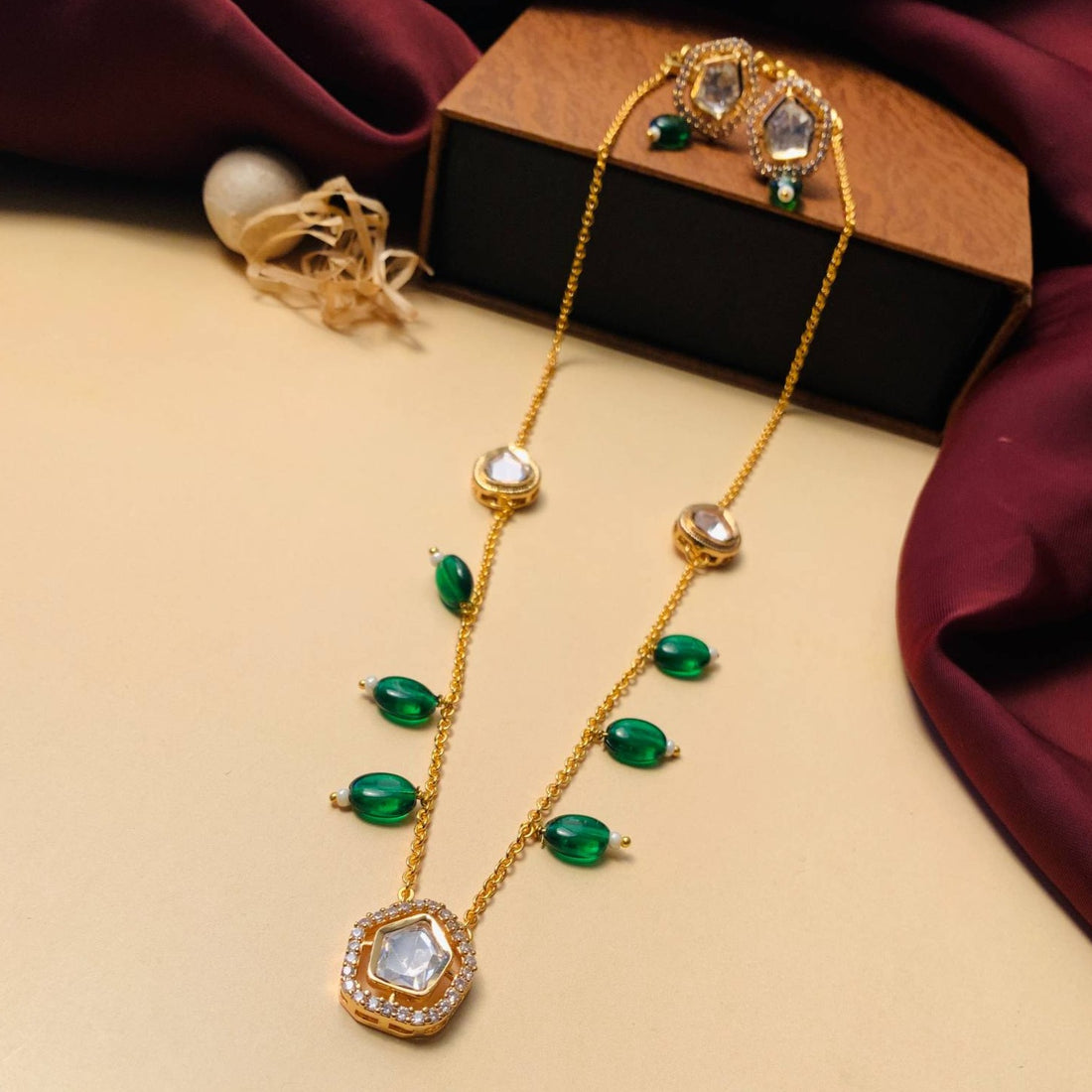 Beautiful High Quality Polki Drop Necklace - Abdesignsjewellery