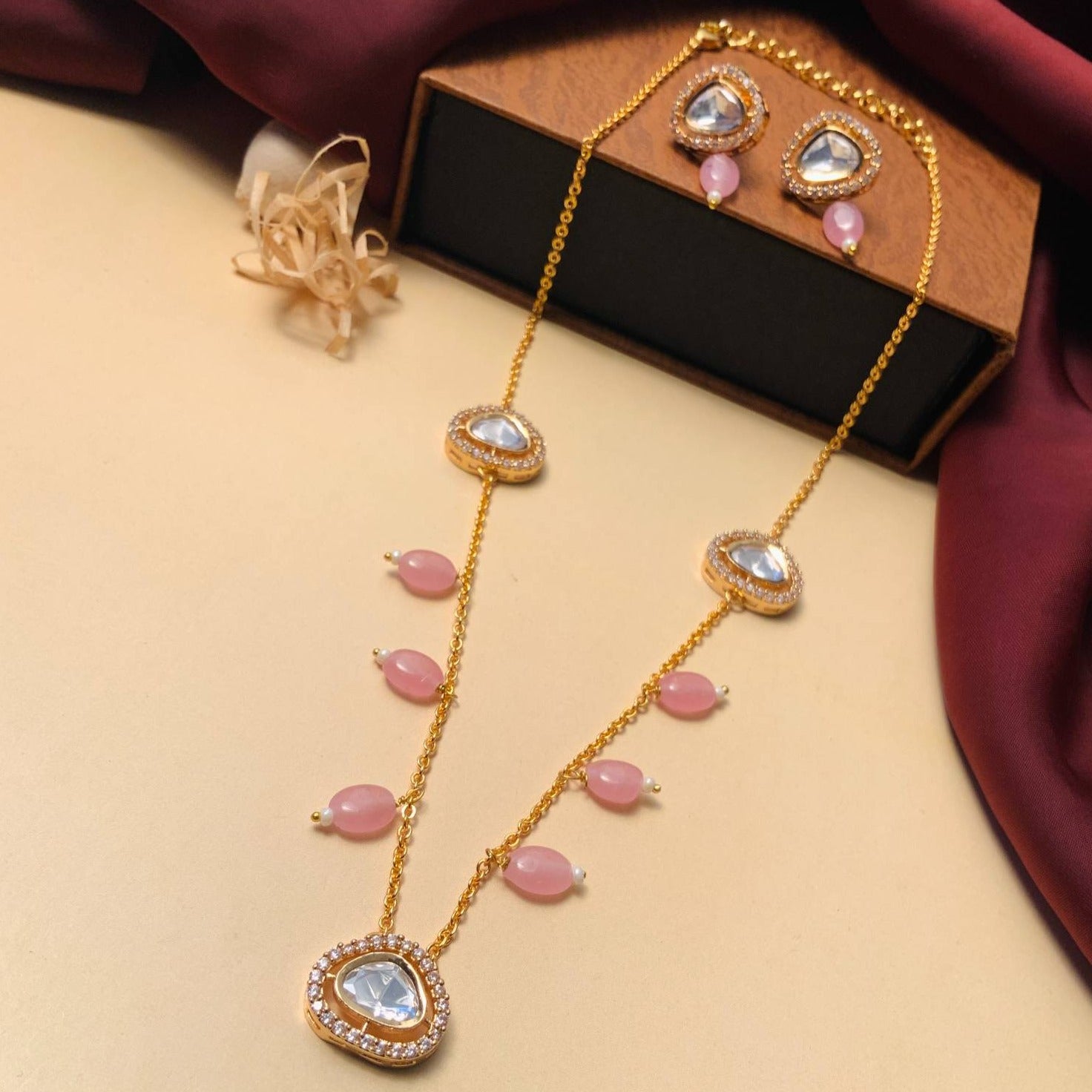 Beautiful High Quality Polki Drop Necklace - Abdesignsjewellery