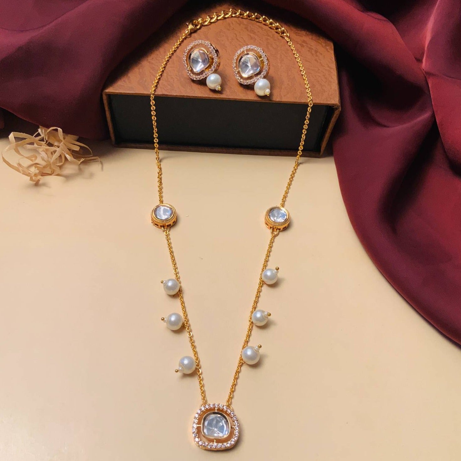 Beautiful High Quality Polki Drop Necklace - Abdesignsjewellery