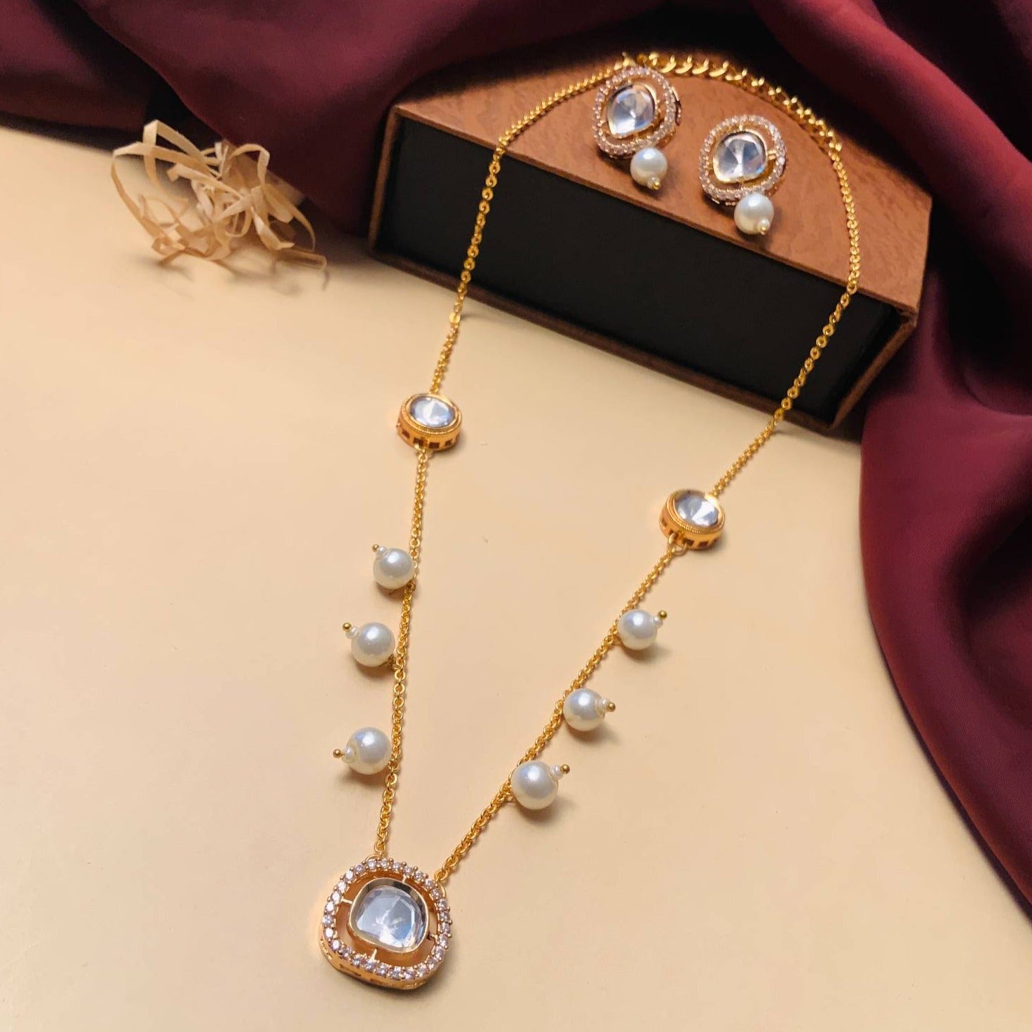 Beautiful High Quality Polki Drop Necklace - Abdesignsjewellery