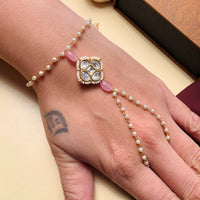 Thumbnail for Charming Gold Plated Polki Hand Bracelet
