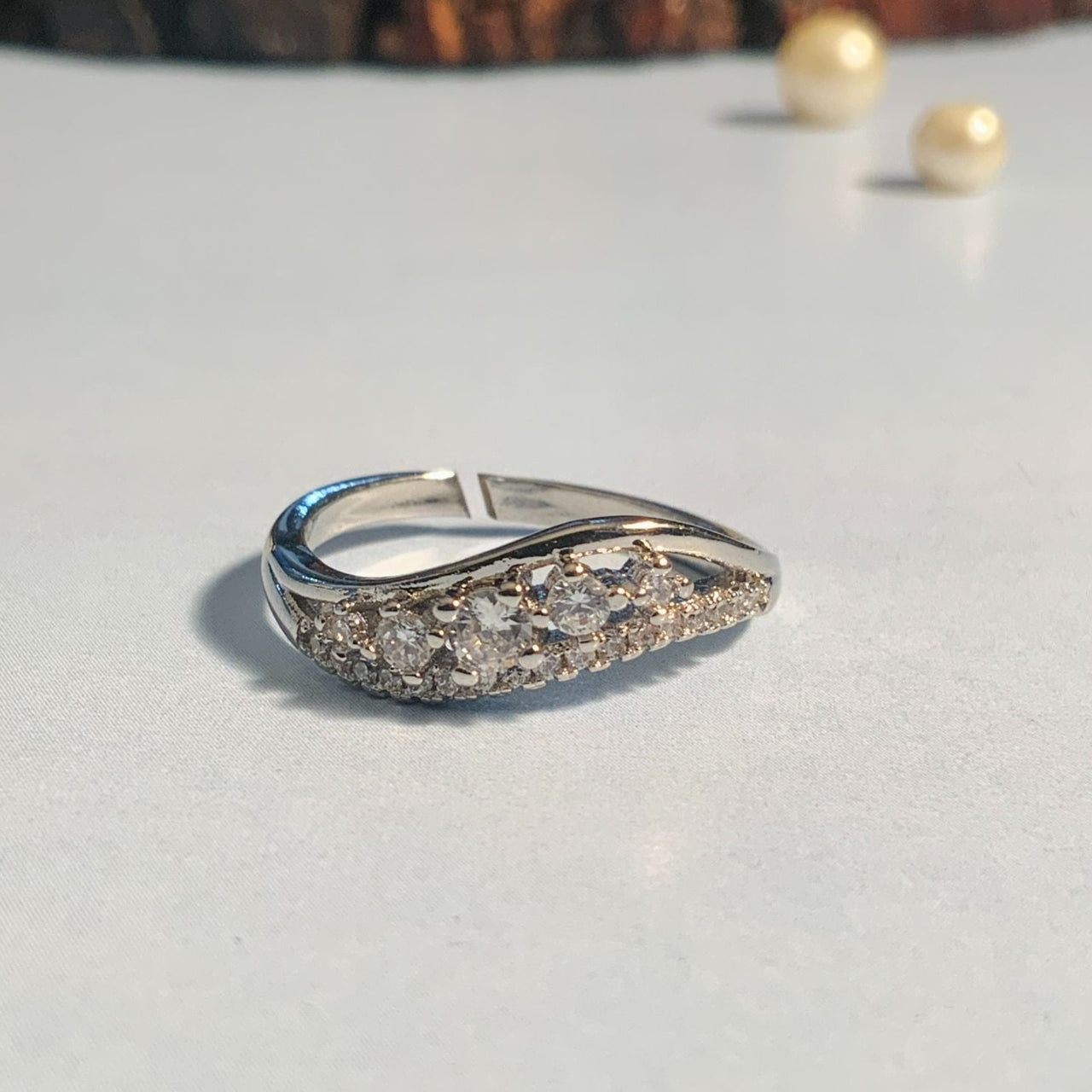 Graceful Silver Plated American Diamond Ring - Abdesignsjewellery