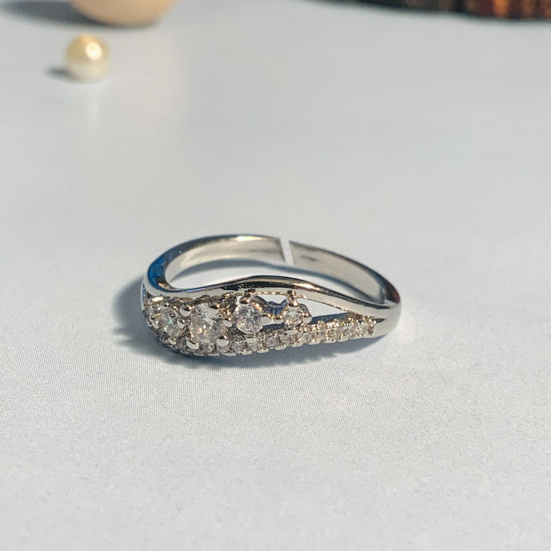 Graceful Silver Plated American Diamond Ring - Abdesignsjewellery