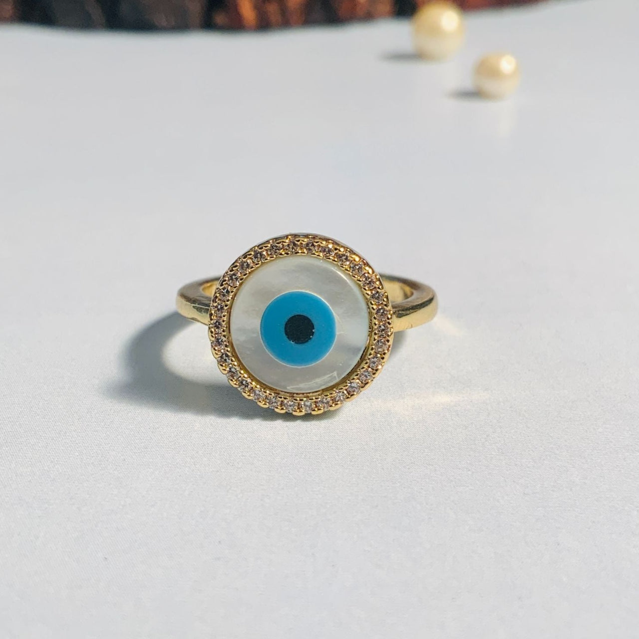 Gold Ring 14K Double Evil Eye Ring With White Diamonds – ANTOANETTA