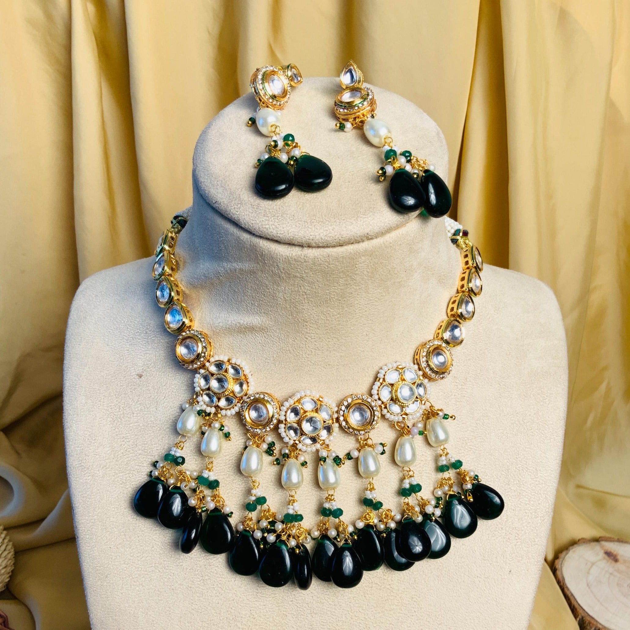 Delightful Green Stone Choker Set - Abdesignsjewellery