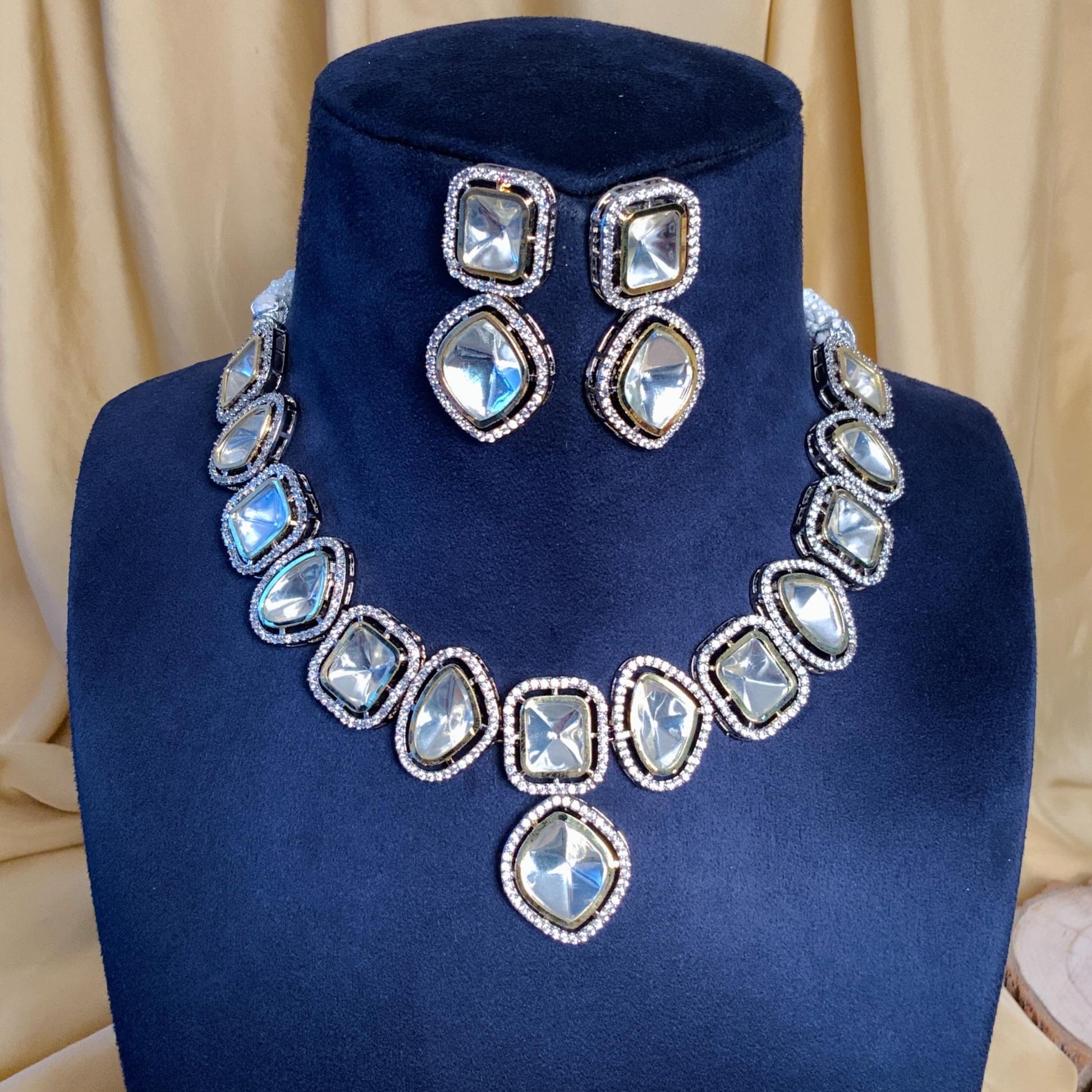 Elegant Polki Necklace With Earrings - Abdesignsjewellery