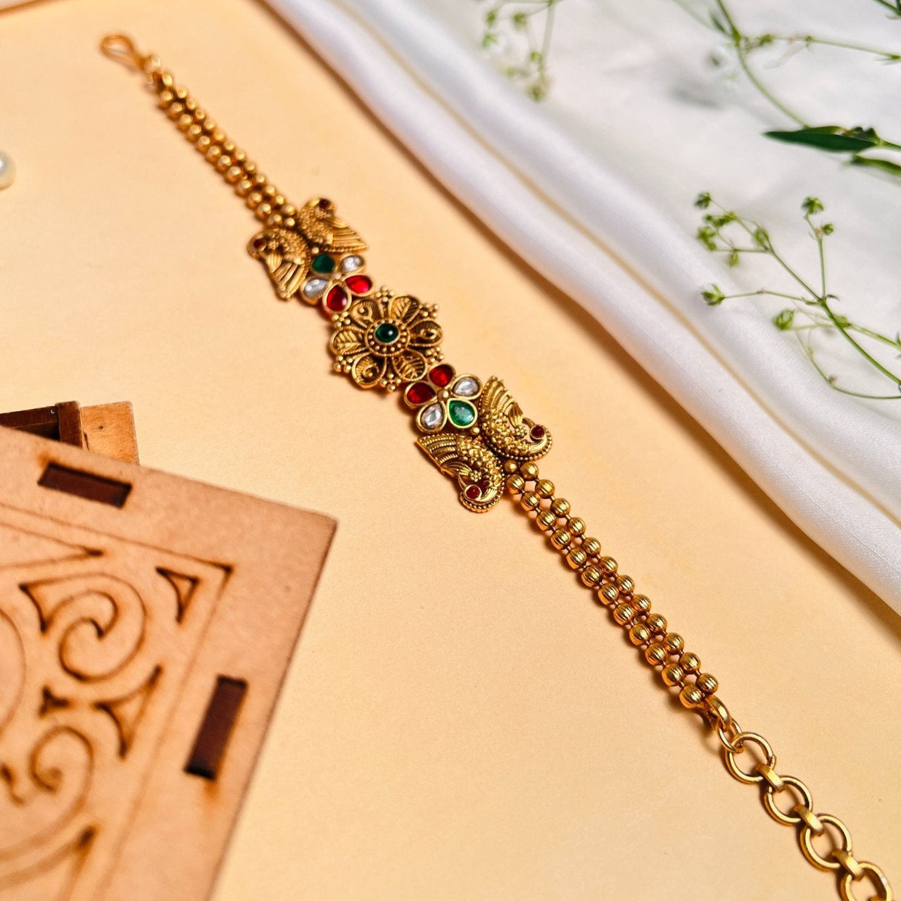 Stunning Antique Matt Gold Polish Hand Bracelet
