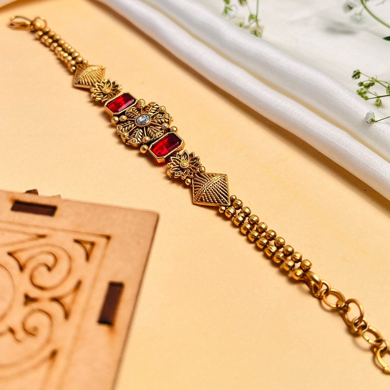Dazzling Antique Matt Gold Polish Hand Bracelet