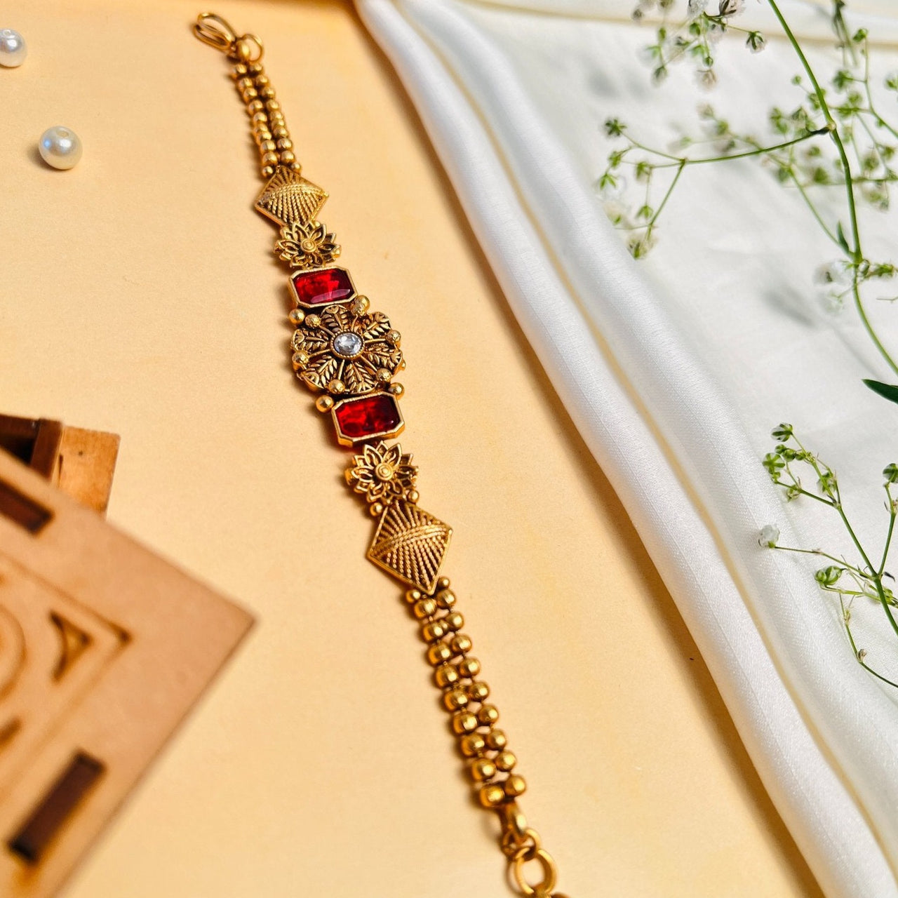 Dazzling Antique Matt Gold Polish Hand Bracelet