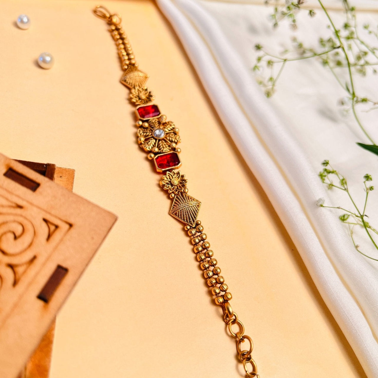 Dazzling Antique Matt Gold Polish Hand Bracelet
