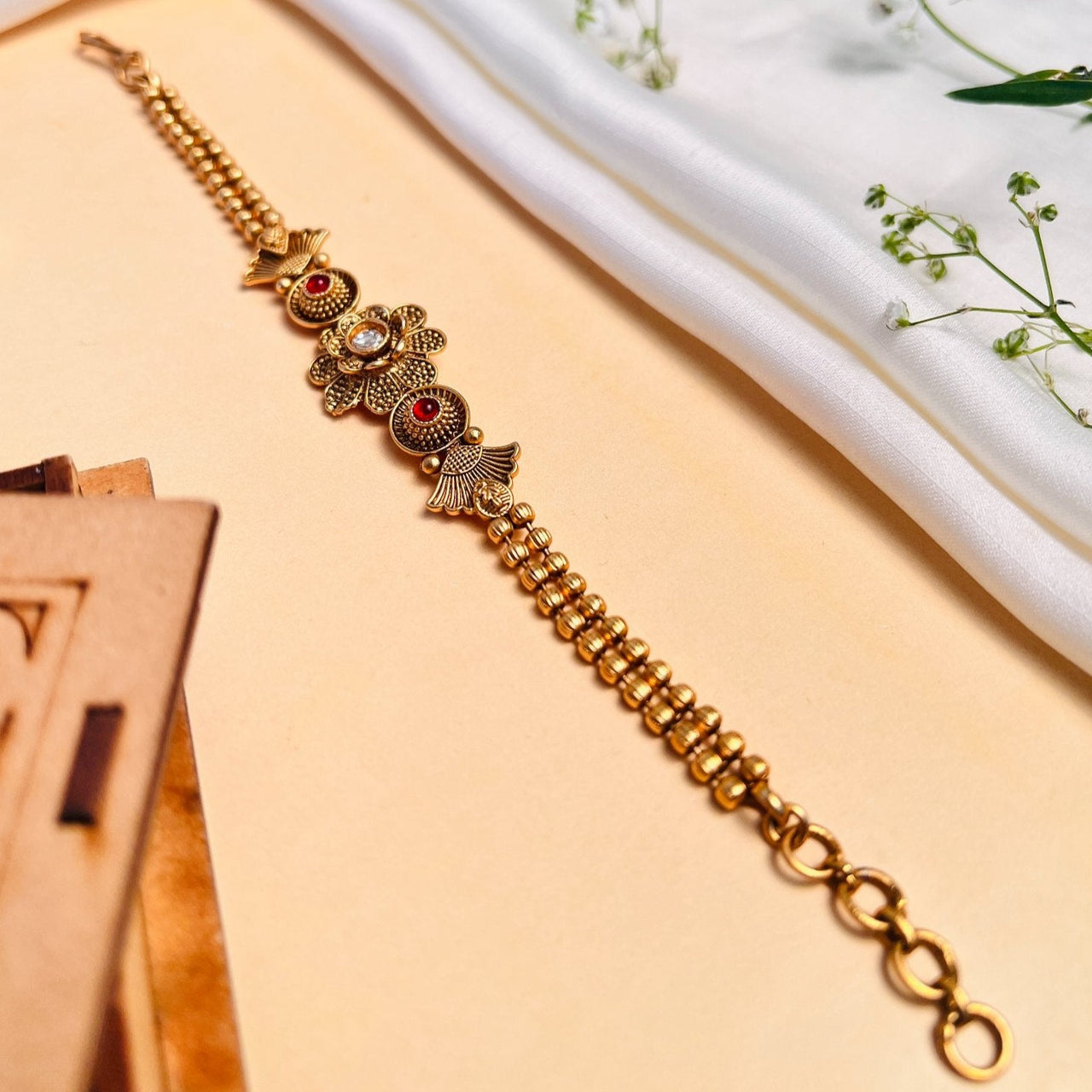 Majestic Antique Matt Gold Polish Hand Bracelet