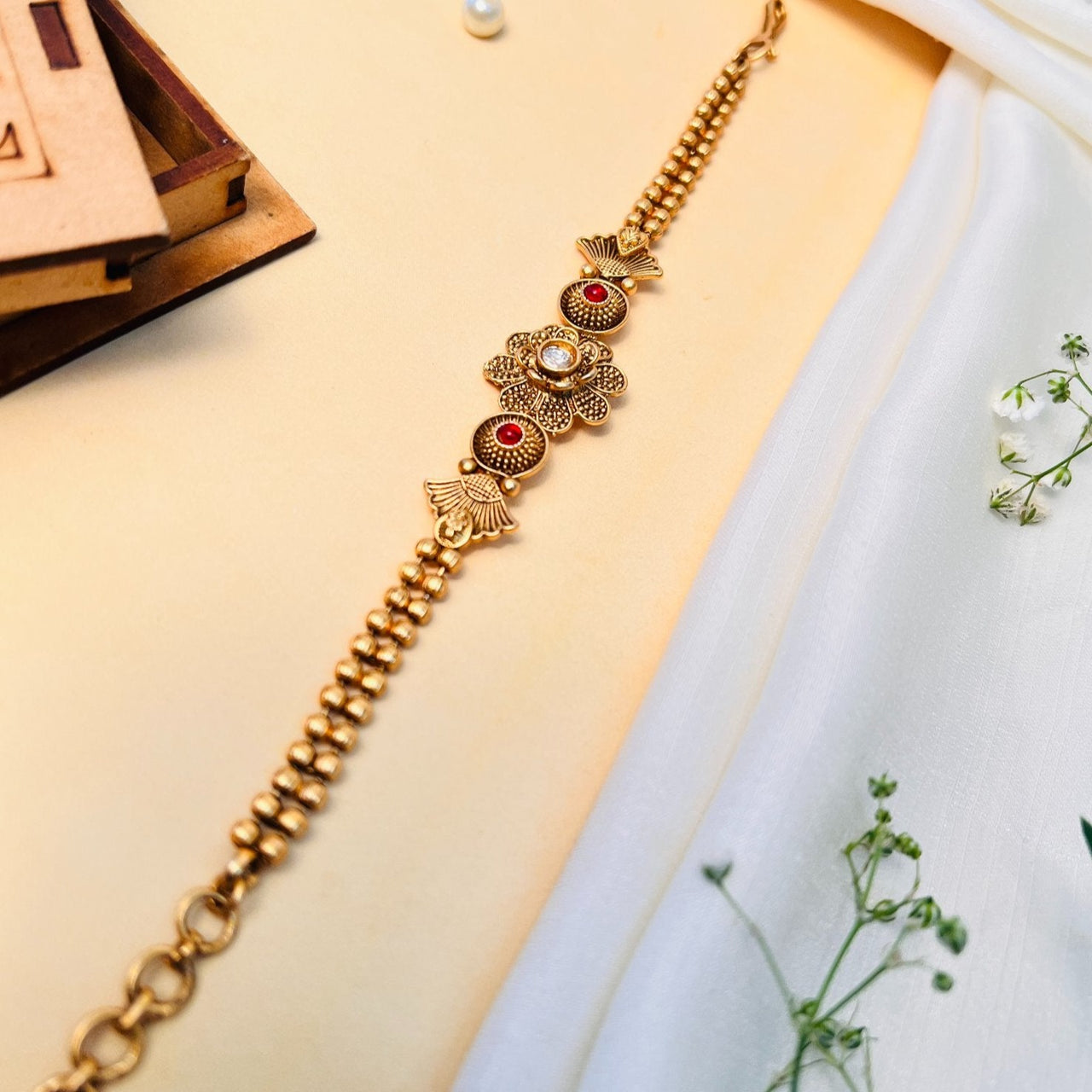 Majestic Antique Matt Gold Polish Hand Bracelet