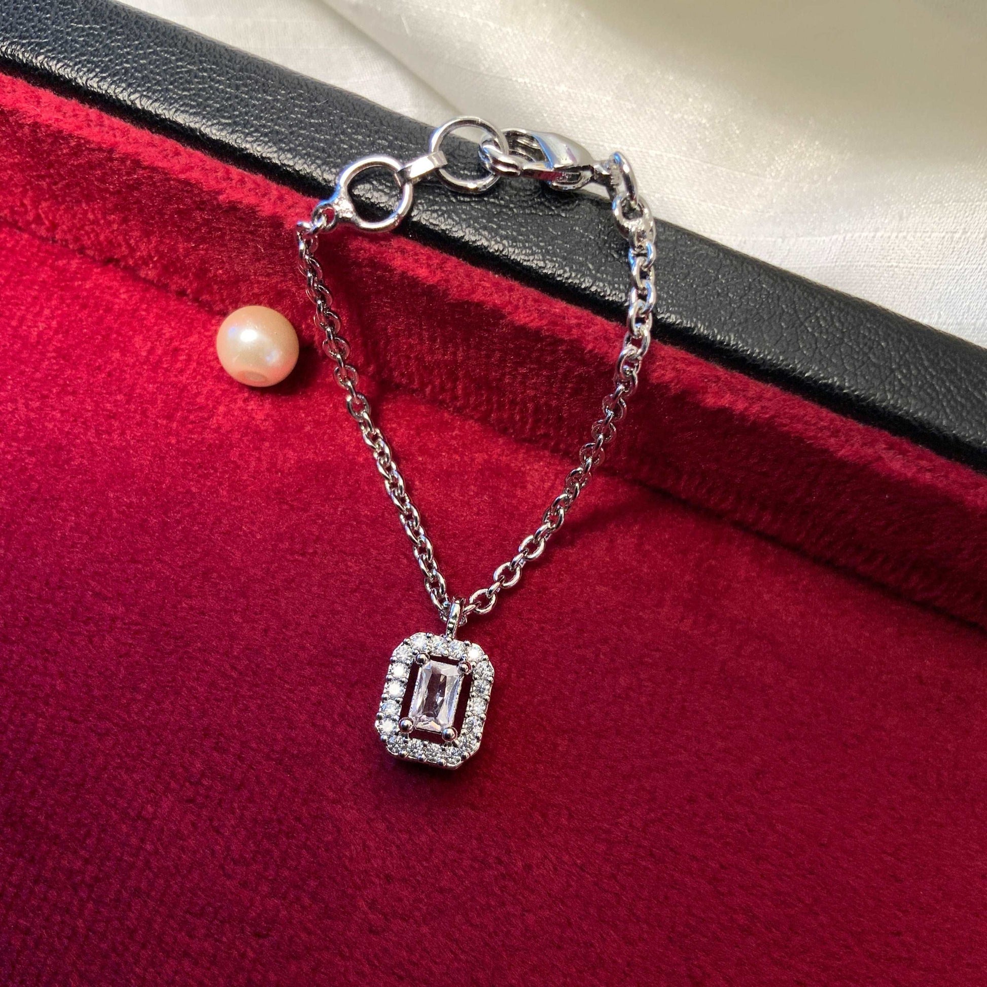 Adorable Rectangle American Diamond Silver Plated Watch Charm - Abdesignsjewellery