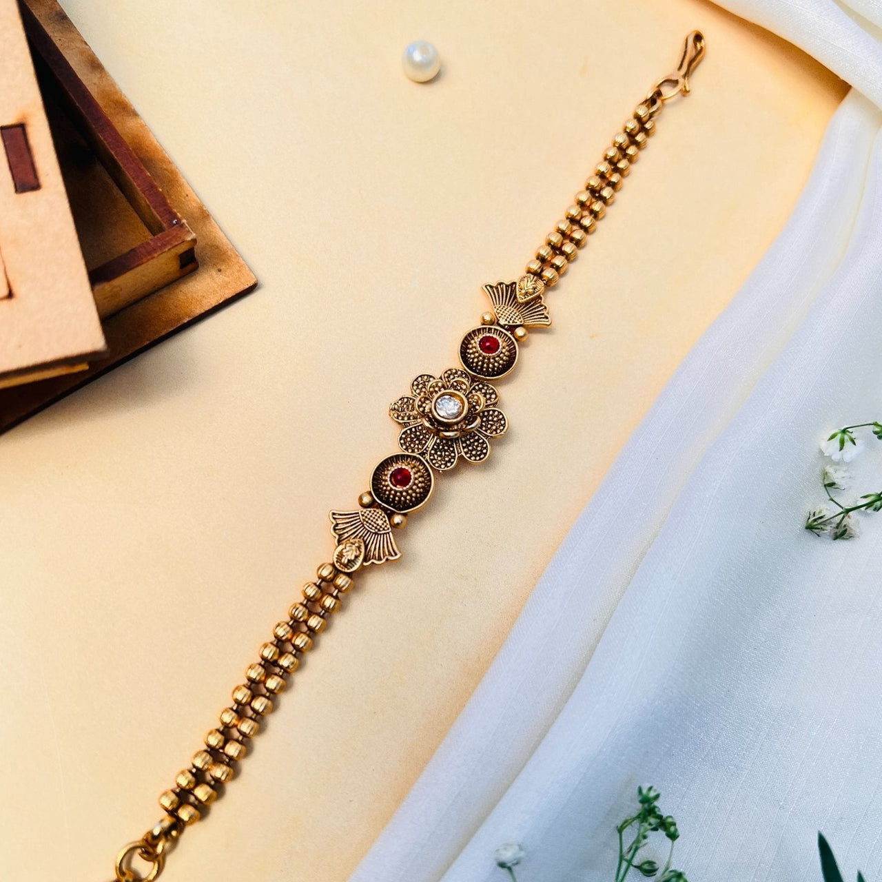 Majestic Antique Matt Gold Polish Hand Bracelet