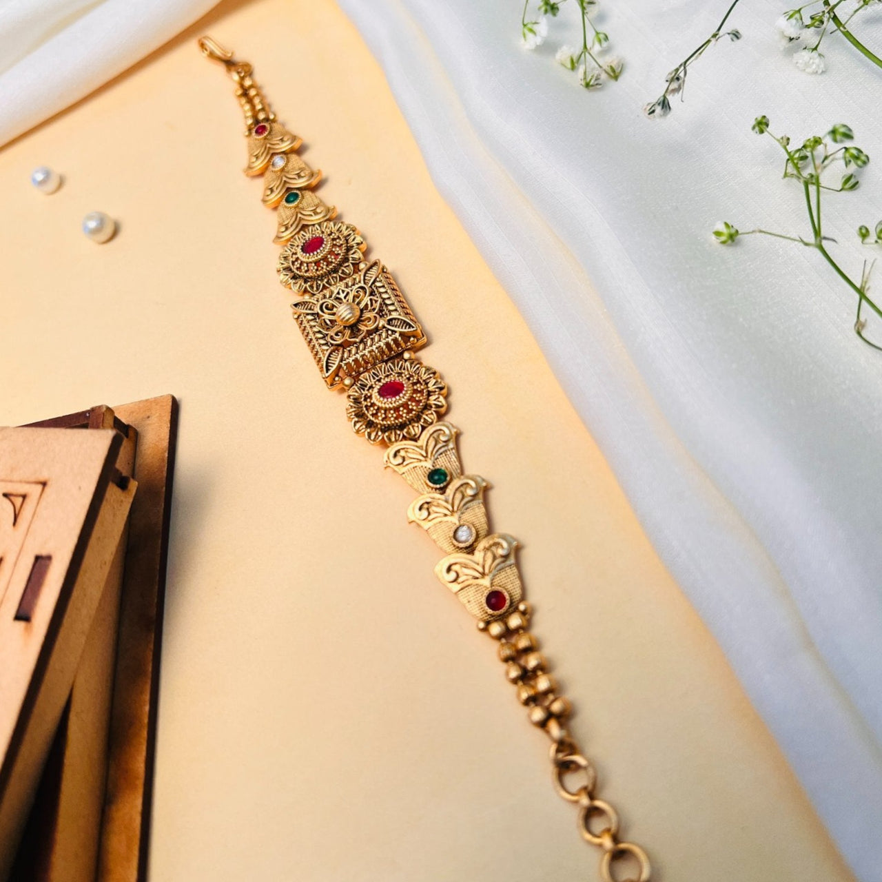 High-Quality Antique Matt Gold Polish Hand Bracelet