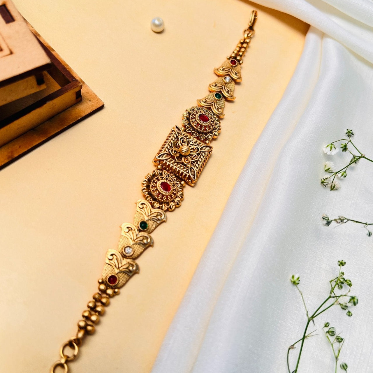 High-Quality Antique Matt Gold Polish Hand Bracelet