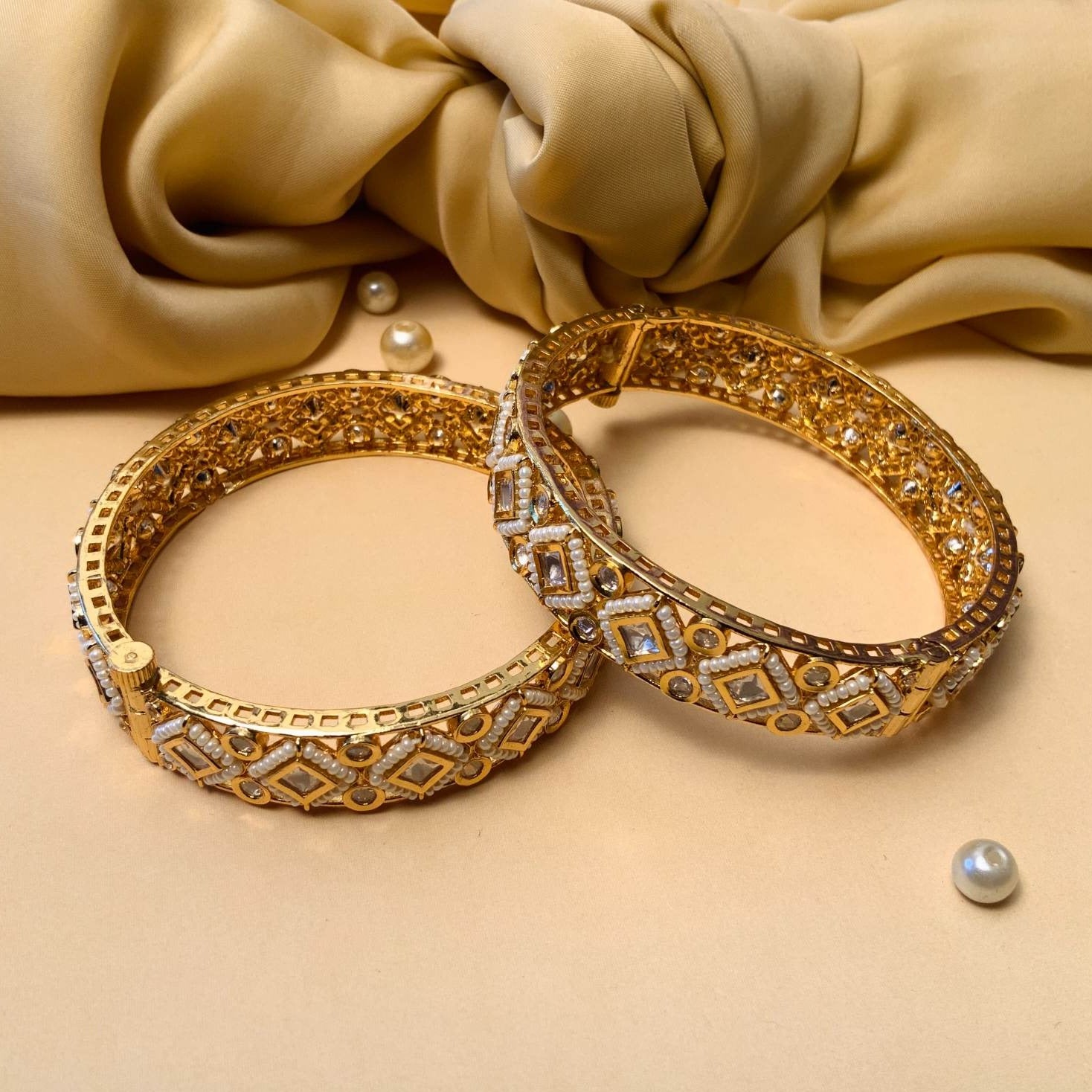 Beautiful High-Quality Polki Bangles Set - Abdesignsjewellery