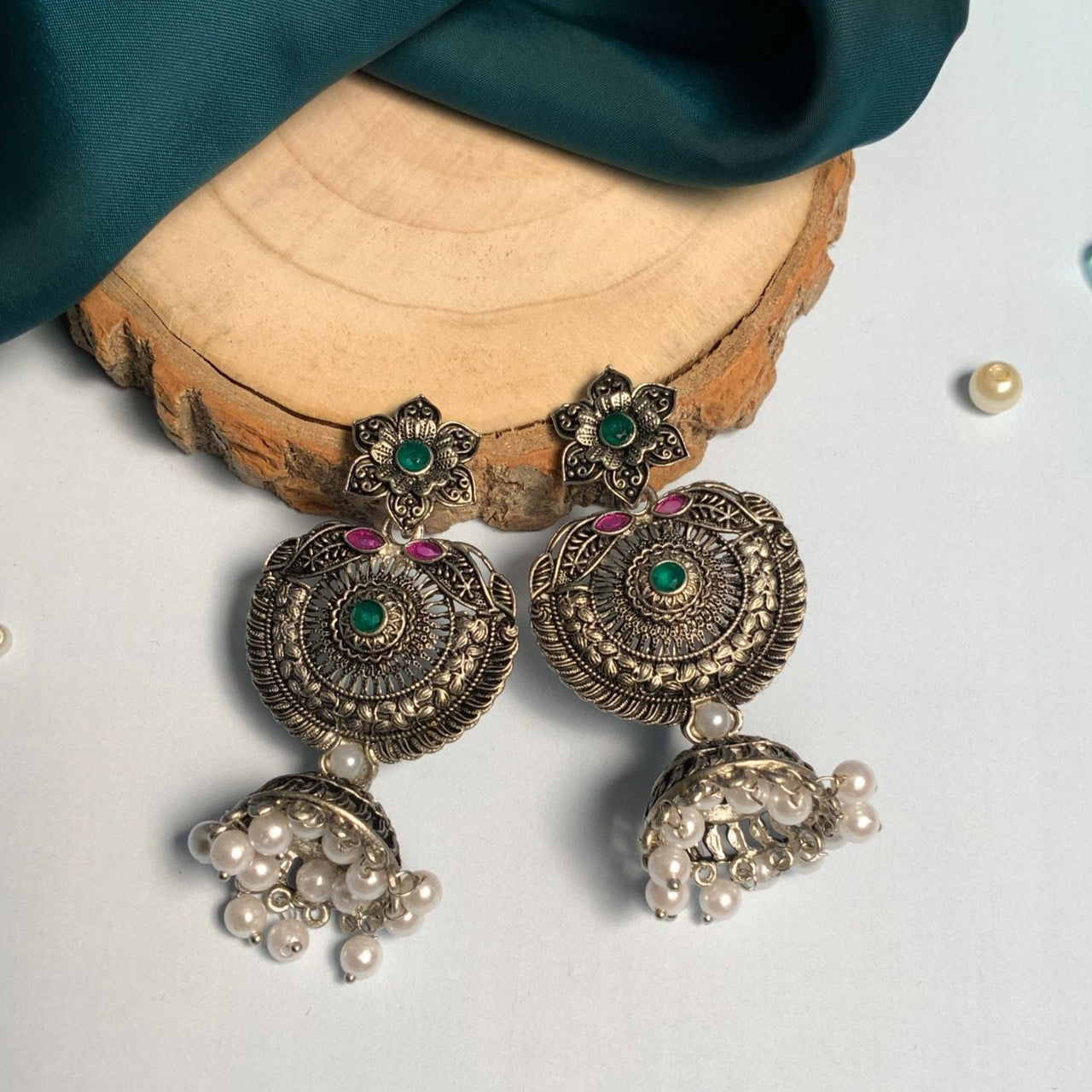 German Silver Jhumka Earrings