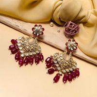 Thumbnail for Elegant Kundan Red Chandbali Gold Plated Earring - Abdesignsjewellery