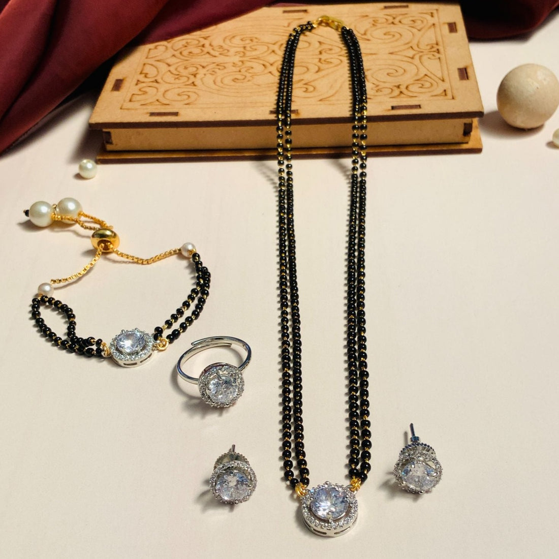 Elegant Gold Plated American Diamond Mangalsutra Combo - Abdesignsjewellery