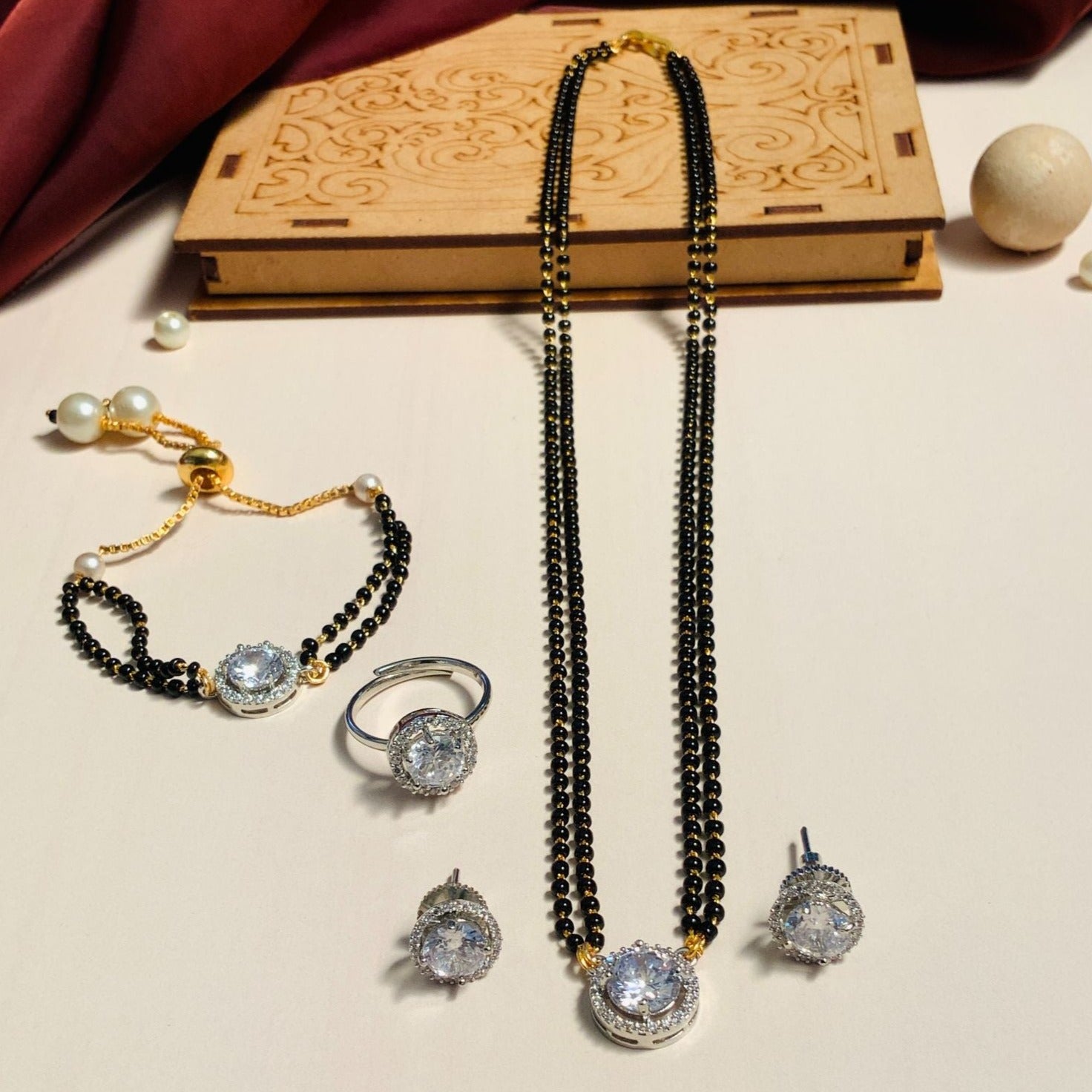 Elegant Gold Plated American Diamond Mangalsutra Combo - Abdesignsjewellery