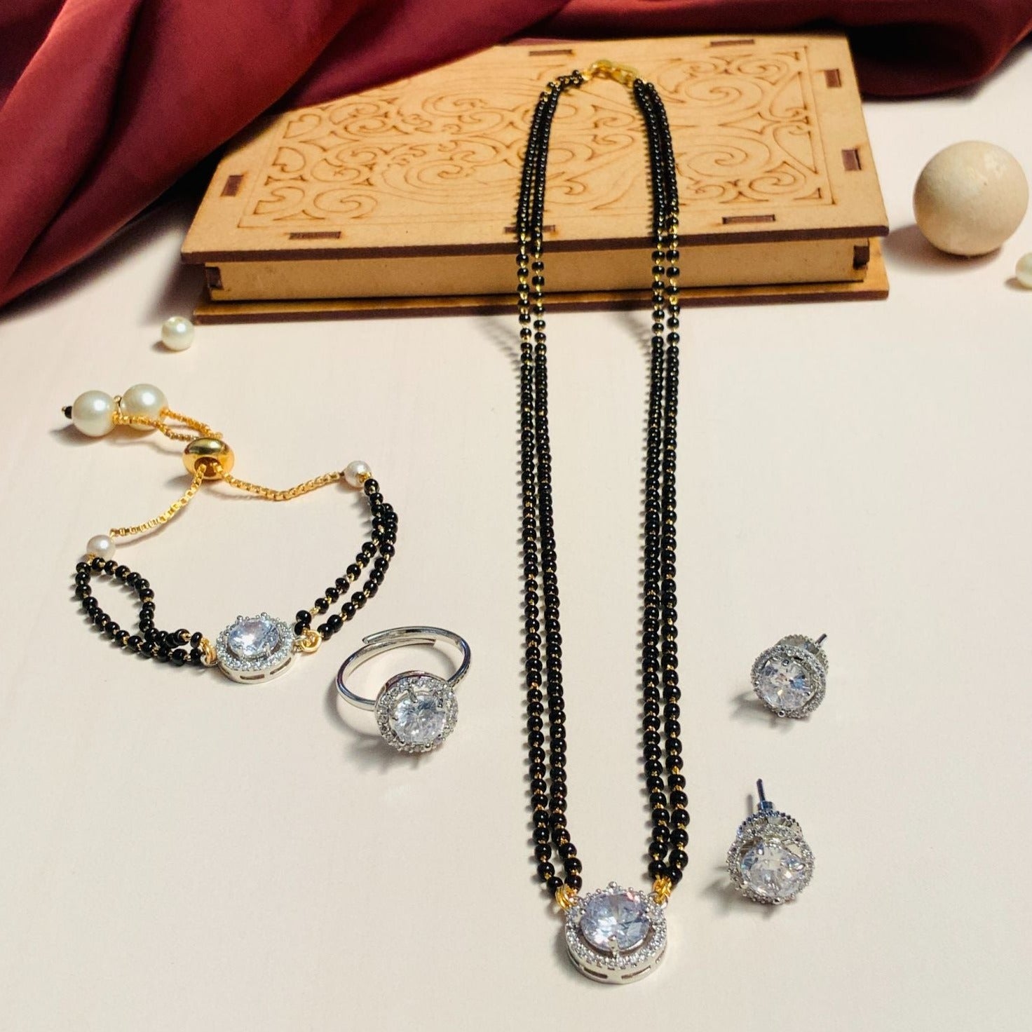 Elegant Gold Plated American Diamond Mangalsutra Combo - Abdesignsjewellery