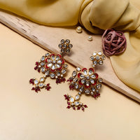 Thumbnail for Beautiful Red Beads Gold Plated Kundan Earring