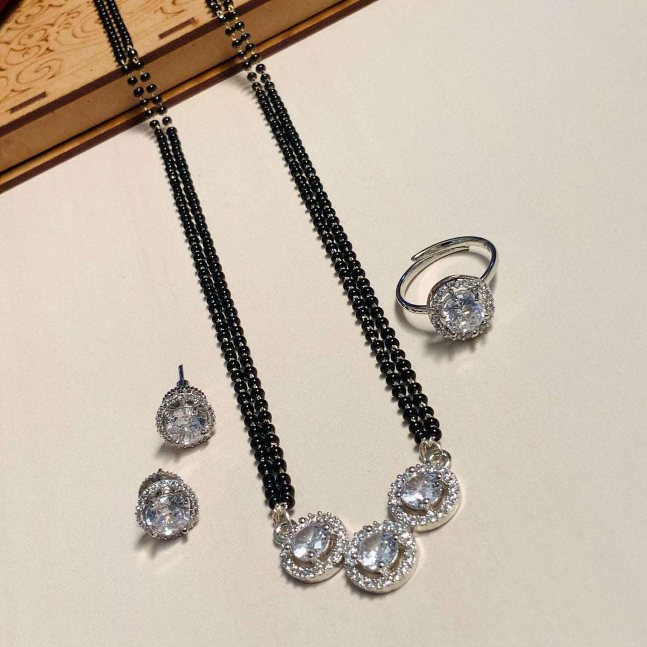 Alluring Silver Plated American Diamond Mangalsutra Combo - Abdesignsjewellery