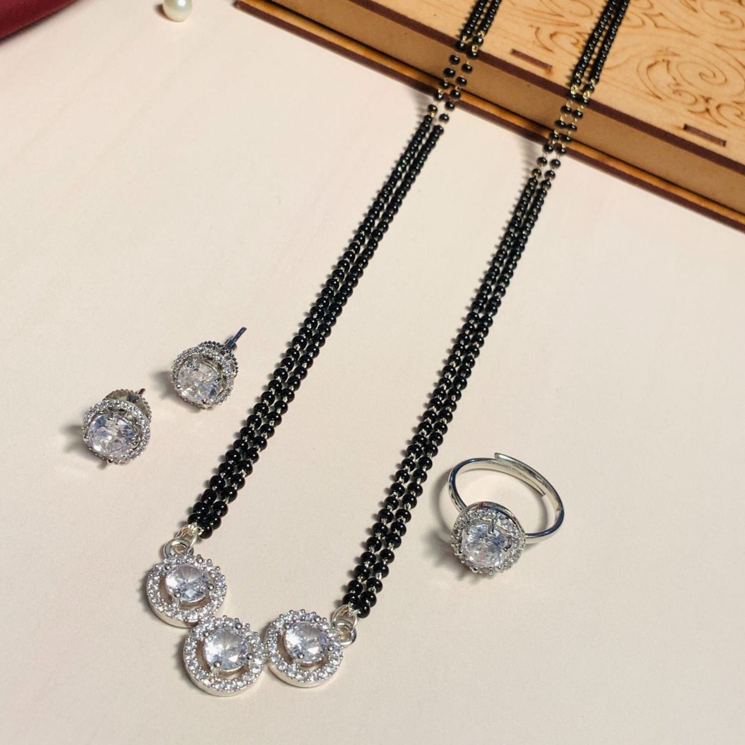 Alluring Silver Plated American Diamond Mangalsutra Combo - Abdesignsjewellery