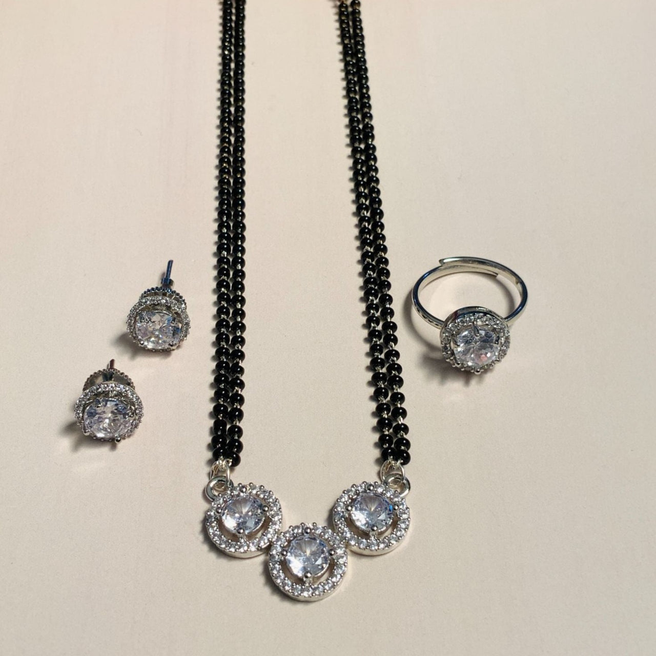 Alluring Silver Plated American Diamond Mangalsutra Combo - Abdesignsjewellery