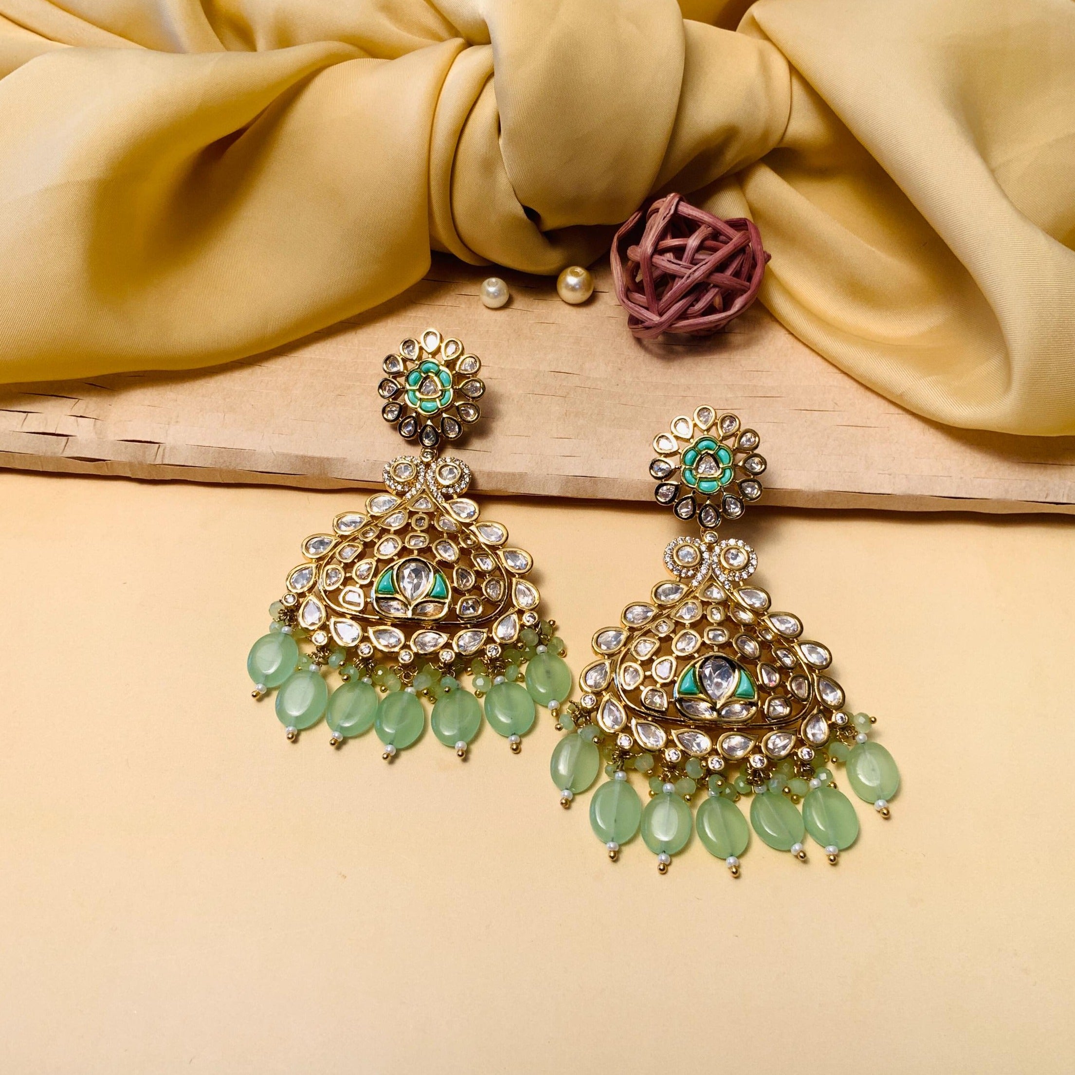 Chand Bali Gold Plated Drop Earrings Sea Green Colour For Women And Gi –  Priyaasi