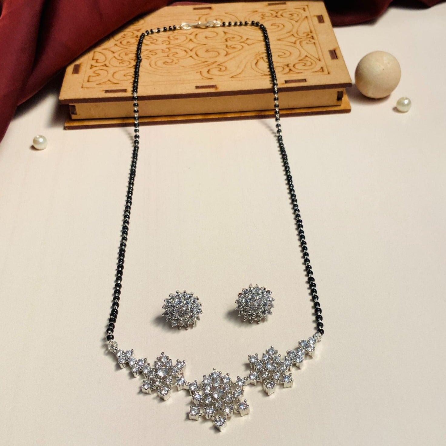 Celebratory Silver Plated American Diamond Mangalsutra Combo - Abdesignsjewellery