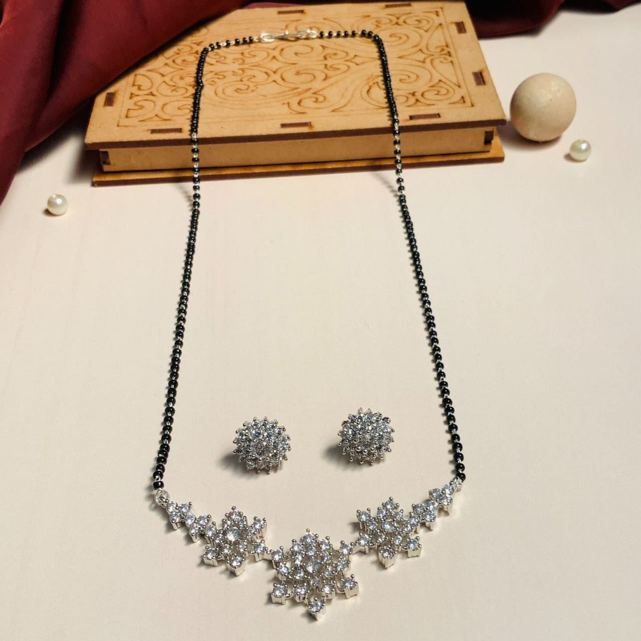 Celebratory Silver Plated American Diamond Mangalsutra Combo - Abdesignsjewellery