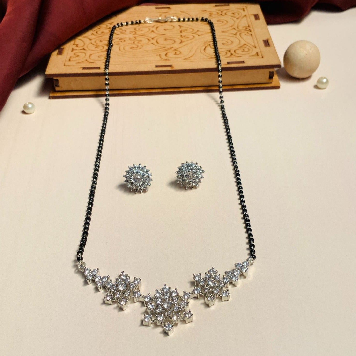 Celebratory Silver Plated American Diamond Mangalsutra Combo - Abdesignsjewellery