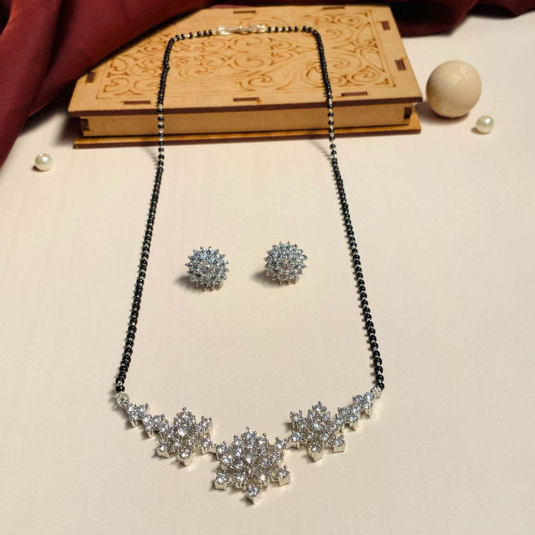 Celebratory Silver Plated American Diamond Mangalsutra Combo - Abdesignsjewellery