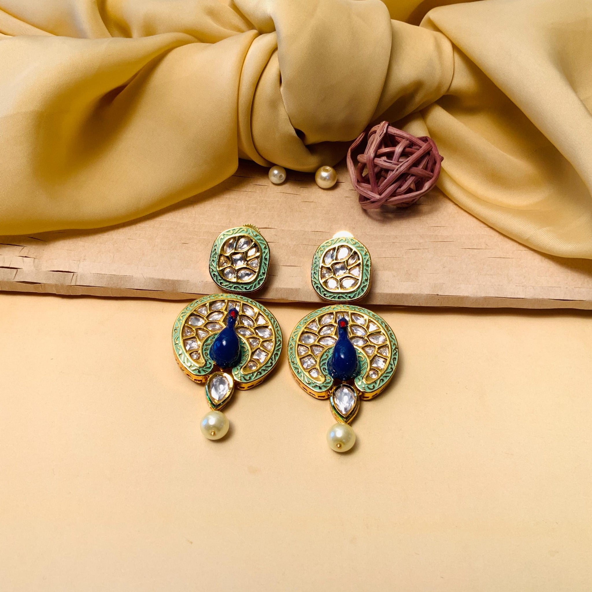 Traditional Dancing Peacock Gold Plated Kundan Earring