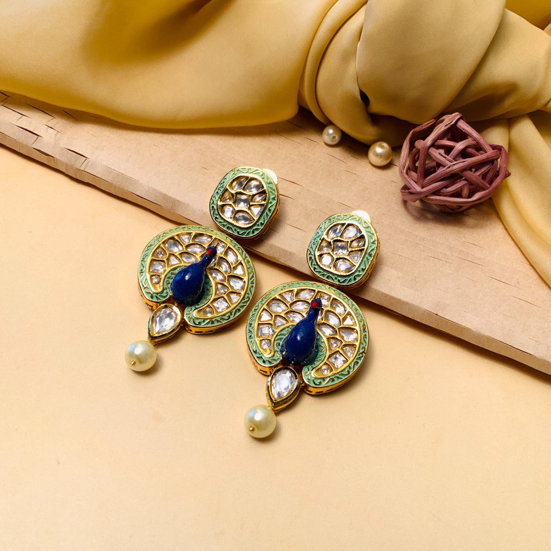 Traditional Dancing Peacock Gold Plated Kundan Earring