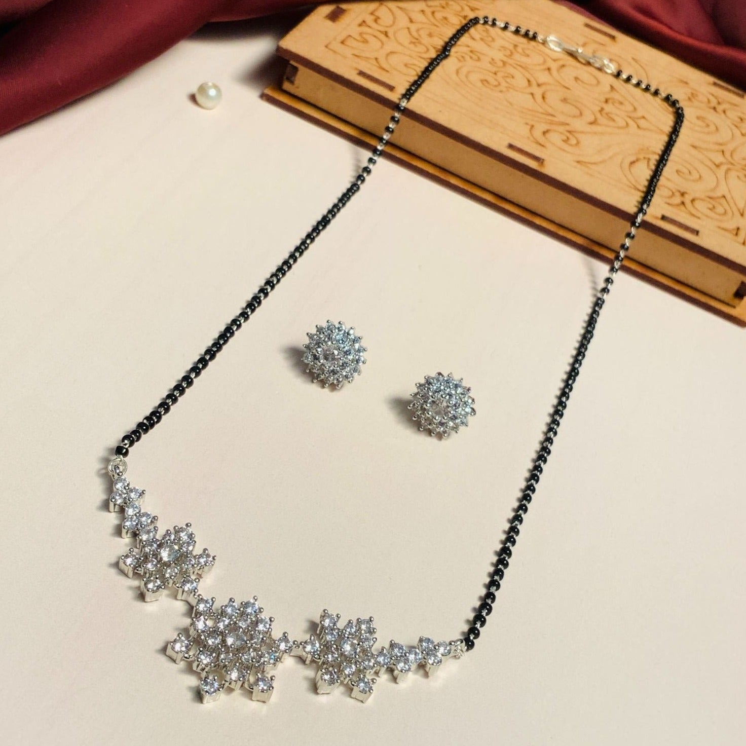 Celebratory Silver Plated American Diamond Mangalsutra Combo - Abdesignsjewellery