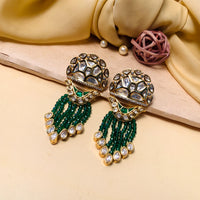 Thumbnail for Appealing Green Half Round Kundan Hanging Earring
