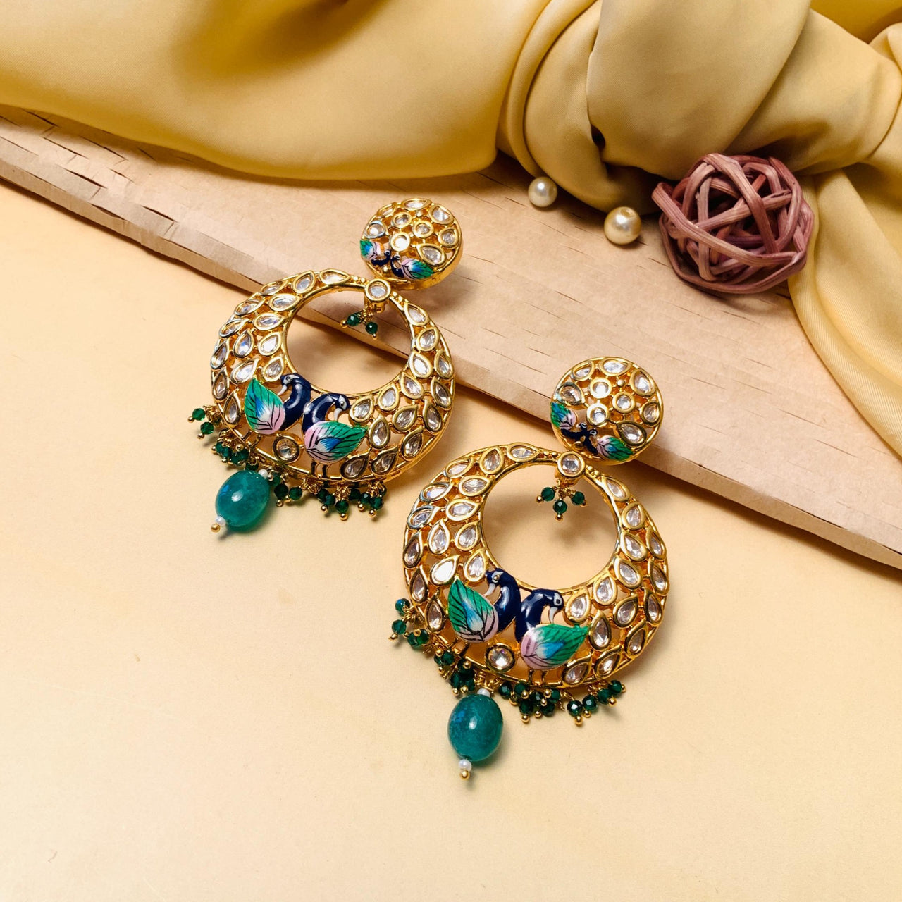 Elegant Green Kundan Gold Plated Chandbali Earring - Abdesignsjewellery