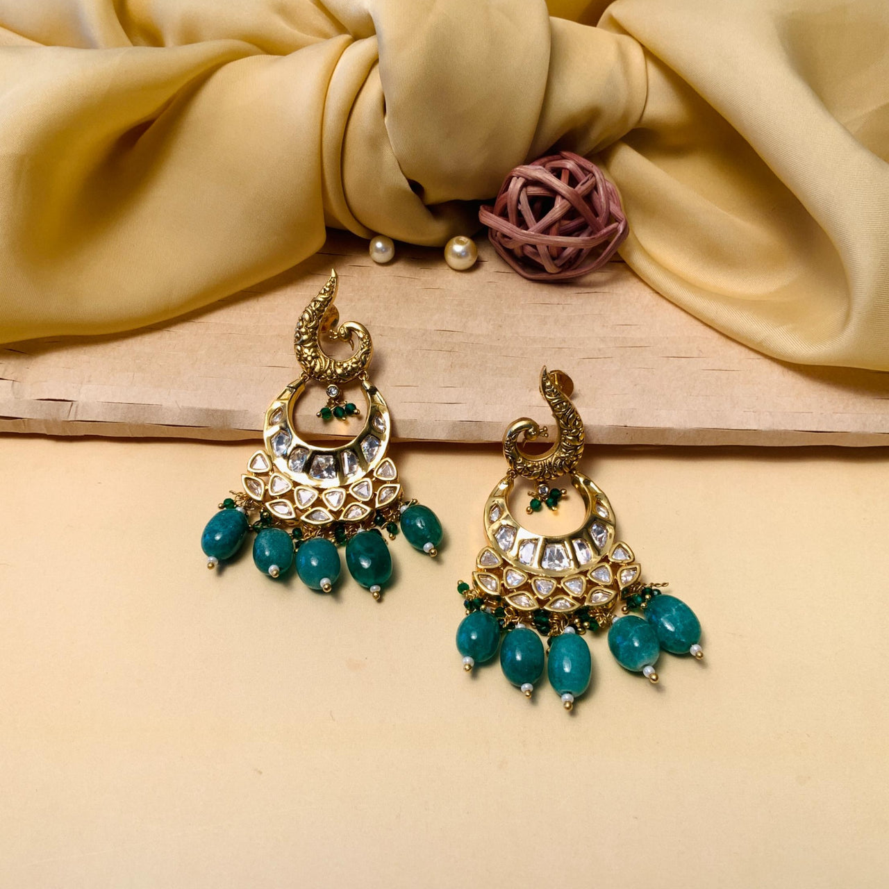 Traditional Peacock Kundan Gold Plated Chandbali Dangler Earring