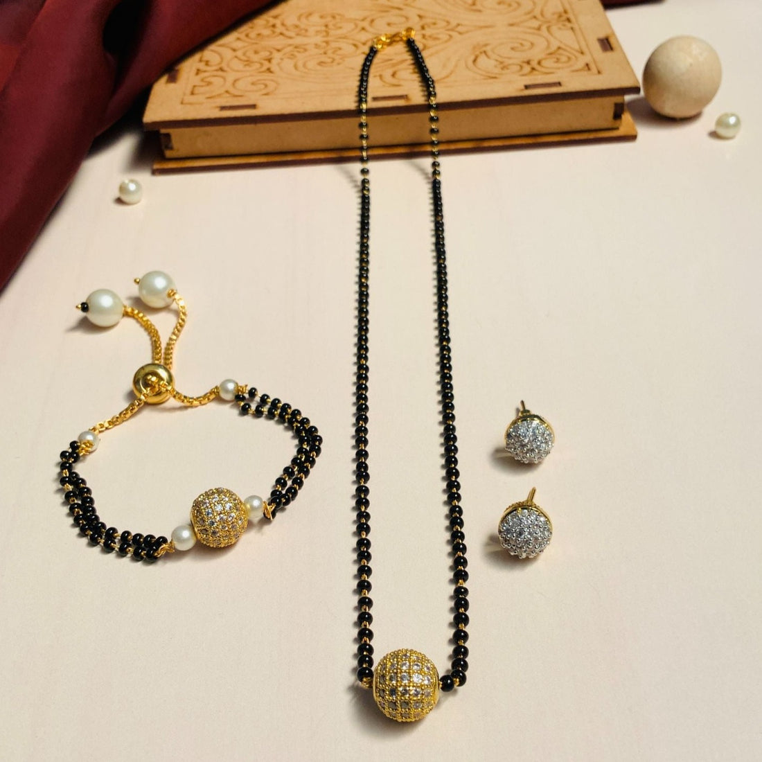 Exquisite Gold Plated American Diamond Mangalsutra Combo - Abdesignsjewellery