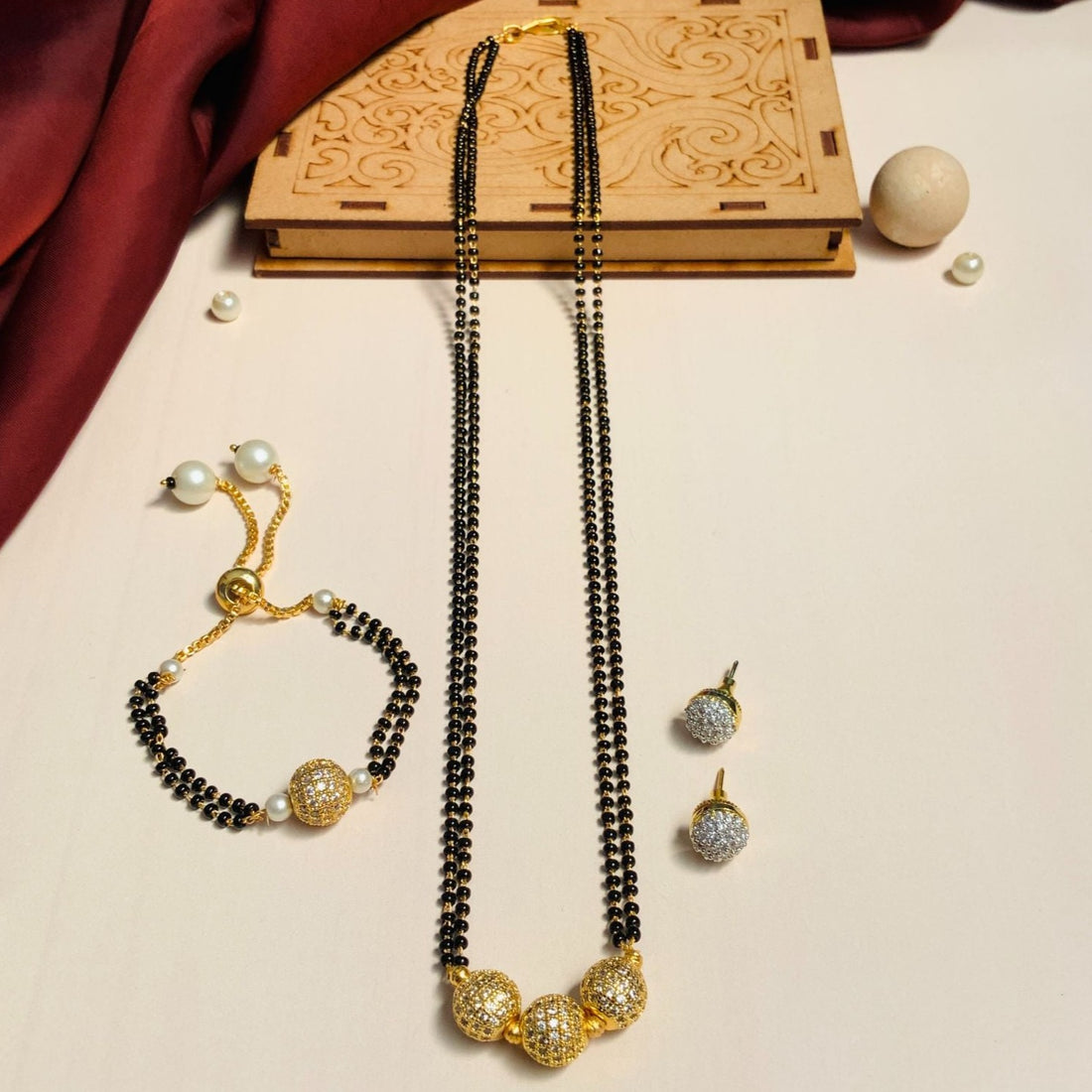 Exquisite Gold Plated American Diamond Mangalsutra Combo - Abdesignsjewellery