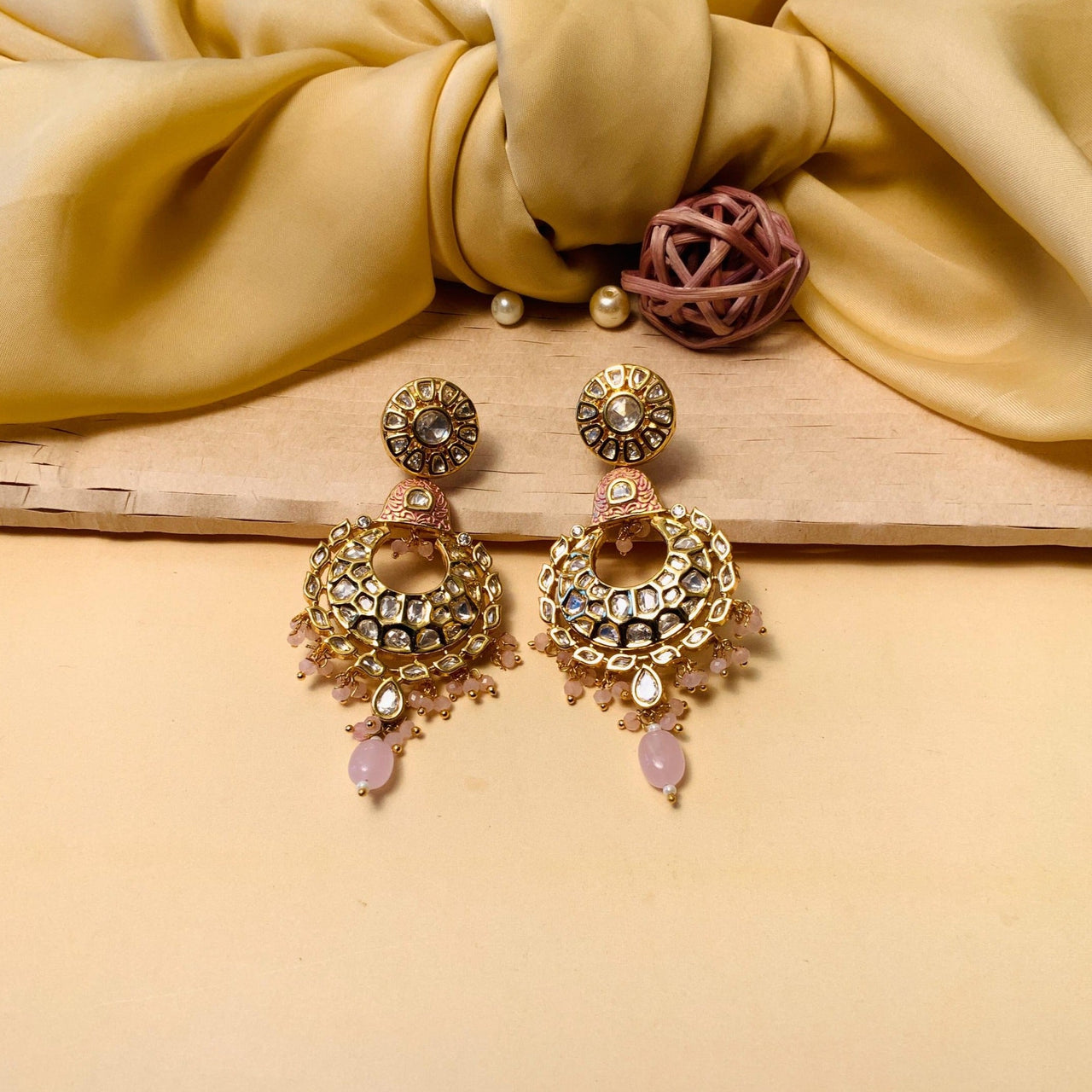 Ethnic Indian Gold Plated Long Kundan Earrings