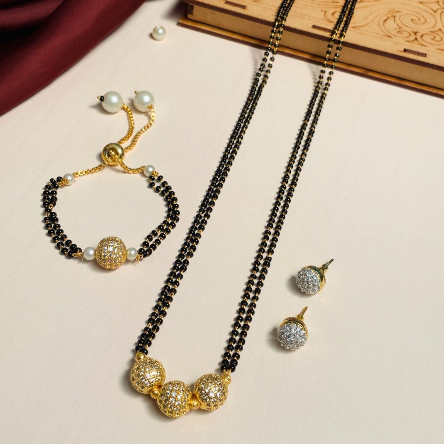 Exquisite Gold Plated American Diamond Mangalsutra Combo - Abdesignsjewellery