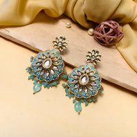 Thumbnail for Aesthetic Meenakari Kundan Gold Toned Danglers Earrings